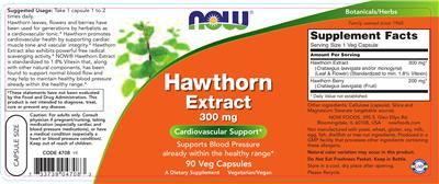 Photo of the NOW Hawthorn Extract 300 mg label