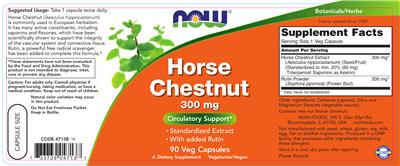 Photo of the NOW Horse Chestnut 300 mg label