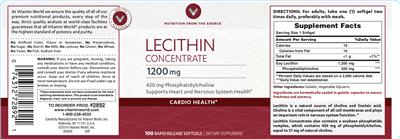 Photo of the Vitamin World Lecithin Concentrate 1200 mg label