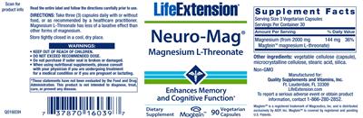 Photo of the Life Extension Neuro-Mag Magnesium L-Threonate label