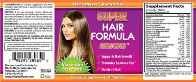 Photo of the MaritzMayer Laboratories Super Hair Formula 2000 label