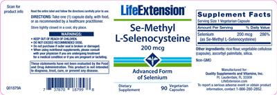 Photo of the Life Extension Se-Methyl L-Selenocysteine 200 mcg label