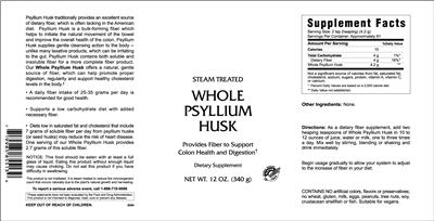 Photo of the VitaCeutical Labs Whole Psyllium Husk label