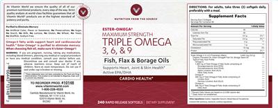 Photo of the Vitamin World Maximum Strength Triple Omega 3, 6, & 9 label