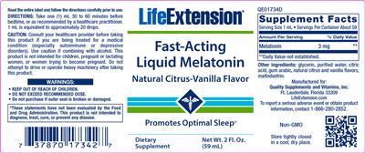 Photo of the Life Extension Fast-Acting Liquid Melatonin Natural Citrus-Vanilla Flavor label