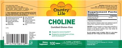 Photo of the Country Life Choline label