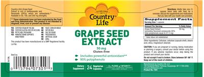 Photo of the Country Life Grape Seed Extract 50 mg label