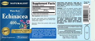 Photo of the Sundown Naturalist Echinacea 400 mg label