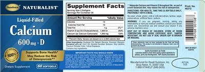 Photo of the Sundown Naturalist Liquid-Filled Calcium 600 mg + D label