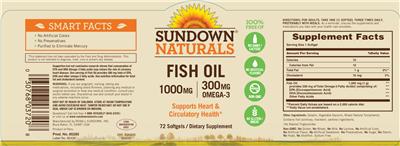Photo of the Sundown Naturals Fish Oil 1000 mg 300 mg Omega-3 label