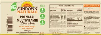 Product label for Prenatal Multivitamin