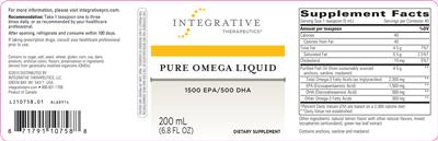 Photo of the Integrative Therapeutics Pure Omega Liquid label