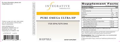 Photo of the Integrative Therapeutics Pure Omega Ultra HP label