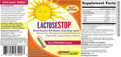 Photo of the Renew Life LactoseStop label
