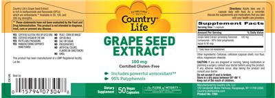 Photo of the Country Life Grape Seed Extract 100 mg label