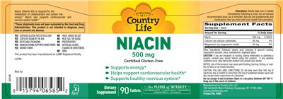 Photo of the Country Life Niacin 500 mg label