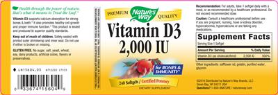 Photo of the Nature's Way Vitamin D3 2,000 IU label