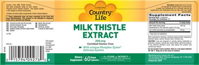 Photo of the Country Life Milk Thistle Extract 200 mg label