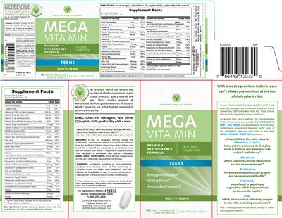 Photo of the Vitamin World Mega Vita Min Teens label