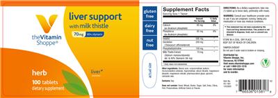 Photo of the The Vitamin Shoppe Liver Support with Milk Thistle 70 mg label