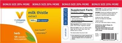 Photo of the The Vitamin Shoppe Milk Thistle Extract 300 mg label