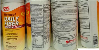 Photo of the CVS Pharmacy Natural Daily Fiber label