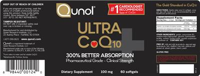 Photo of the Qunol Ultra CoQ10 100 mg label