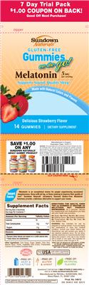Photo of the Sundown Naturals Melatonin 5 mg Delicious Strawberry Flavor label