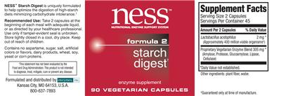 Photo of the NESS Nutritional Enzyme Support System Formula 2 Starch Digest label
