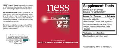 Photo of the NESS Nutritional Enzyme Support System Formula 2 Starch Digest label