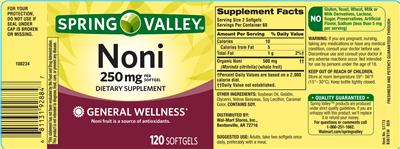 Photo of the Spring Valley Noni 250 mg label
