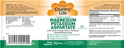 Photo of the Country Life Target-Mins Magnesium Potassium Aspartate label