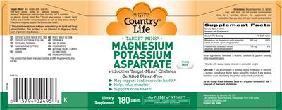 Photo of the Country Life Target-Mins Magnesium Potassium Aspartate With Other Target-Mins Chelates label