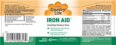 Photo of the Country Life Iron Aid label
