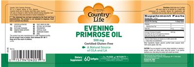 Photo of the Country Life Evening Primrose Oil 500 mg label