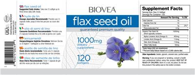 Photo of the BIOVEA Flax Seed Oil 1000 mg label