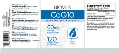 Photo of the BIOVEA CoQ10 60 mg label