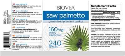 Photo of the BIOVEA Saw Palmetto 160 mg label