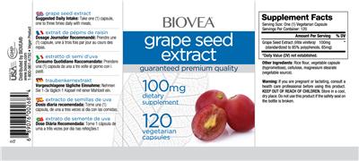 Photo of the BIOVEA Grape Seed Extract 100 mg label