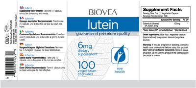 Photo of the BIOVEA Lutein 6 mg label