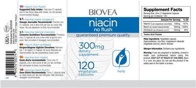 Photo of the BIOVEA Niacin No Flush 300 mg label