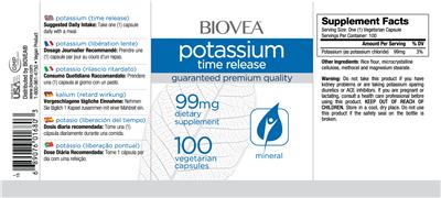 Photo of the BIOVEA Potassium Time Release 99 mg label