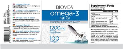 Photo of the BIOVEA Omega-3 Fish Oil 1200 mg label