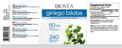 Photo of the BIOVEA Ginkgo Biloba 60 mg label