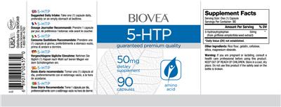 Photo of the BIOVEA 5-HTP 50 mg label