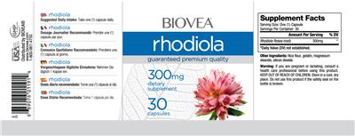 Photo of the BIOVEA Rhodiola 300 mg label
