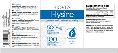 Photo of the BIOVEA L-Lysine 500 mg label