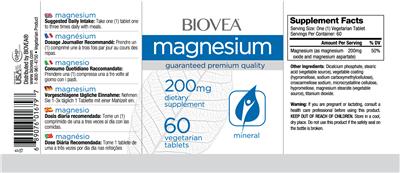 Photo of the BIOVEA Magnesium 200 mg label