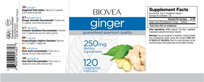 Photo of the BIOVEA Ginger 250 mg label