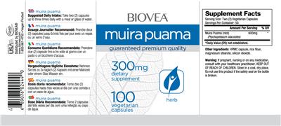 Photo of the BIOVEA Muira Puama 300 mg label